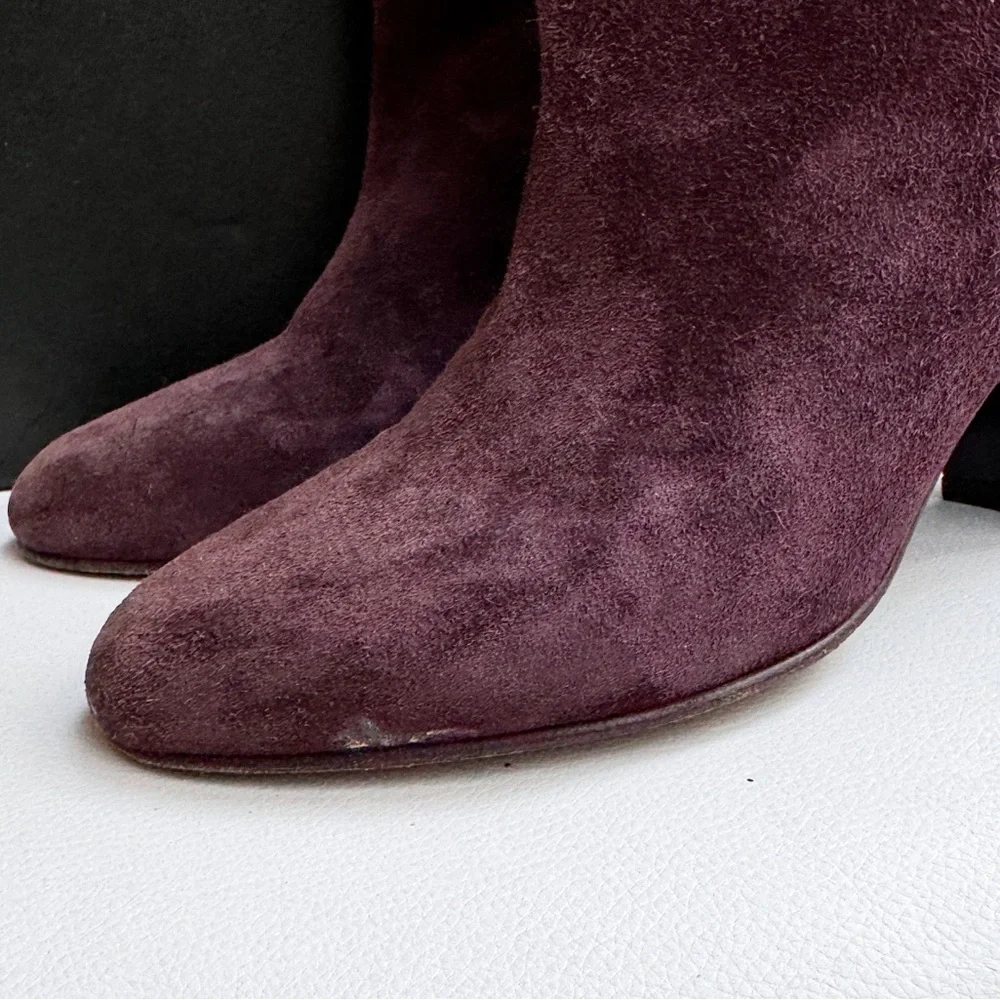Chanel Burgundy Suede Ankle Boots with Gold CC